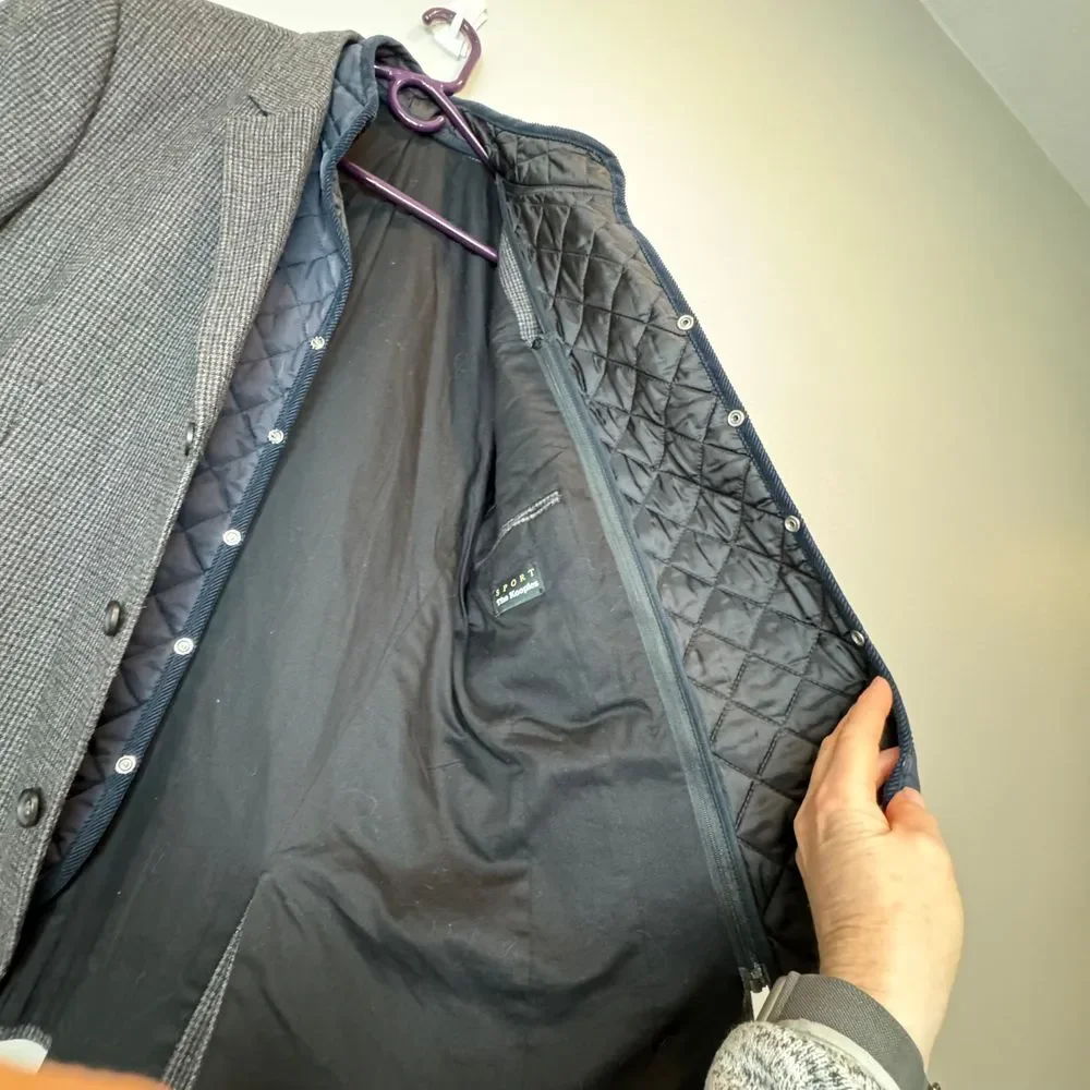 THE KOOPLES SPORT Sport Coat with Zip Out Waistcoat EU52 (US42) Small Plaid Navy - Picture 8 of 13